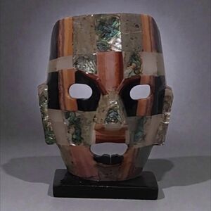 Handcrafted Mexican Aztec/Mayan Style Mosaic Mask with Abalone & Semi-Precious